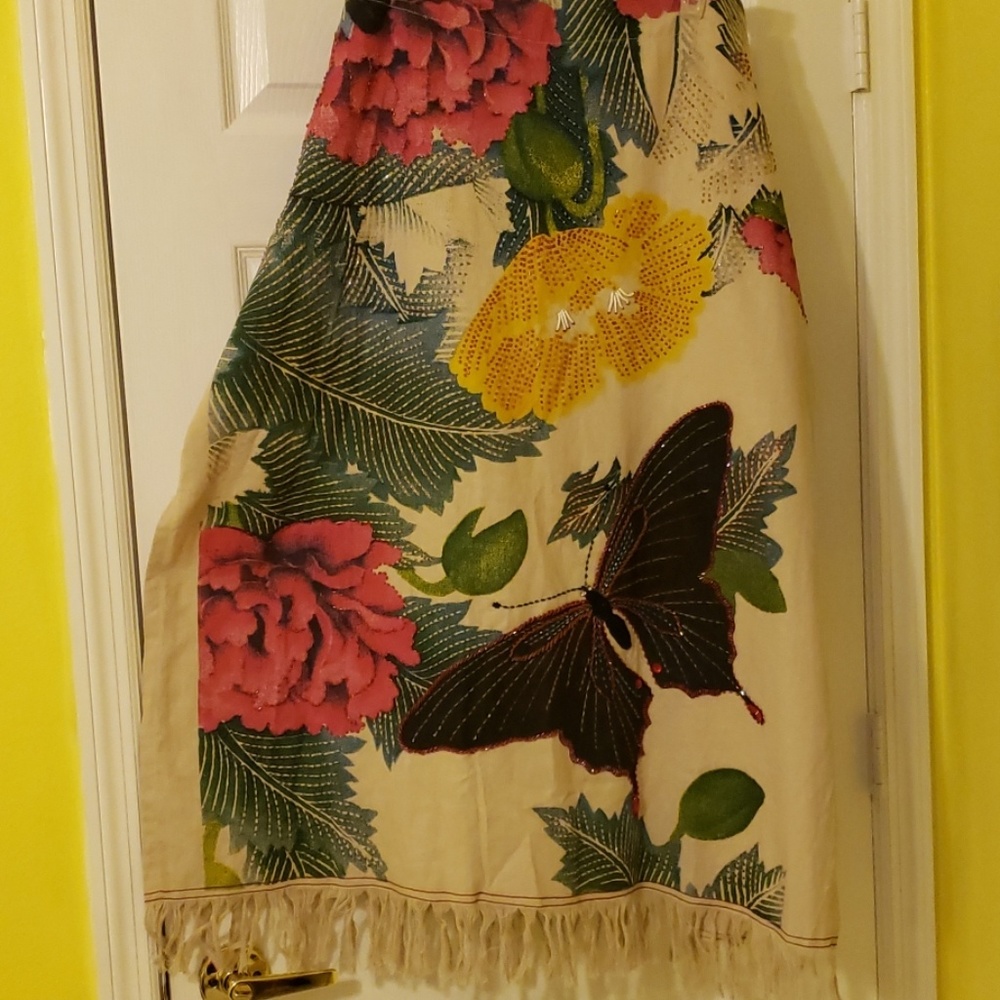 UNIQUE, ARTSY Hand-Beaded Long Tropical Skirt